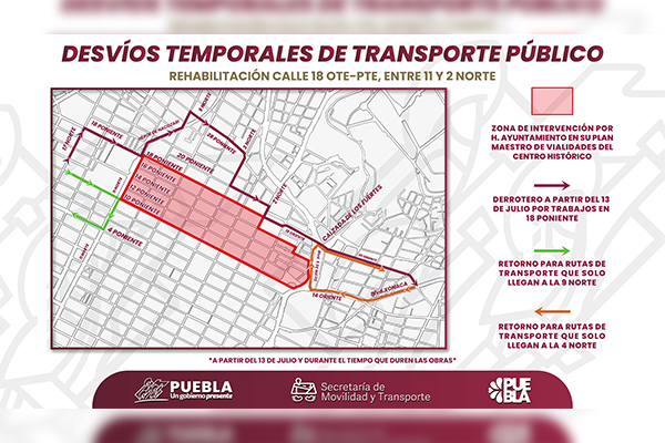 Garantiza SMT servicio de transporte público por obras en el centro histórico