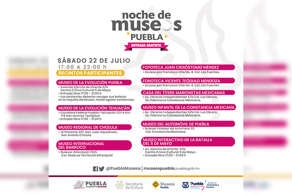 Invita gobierno de Sergio Salomón a séptima “Noche de Museos” 2023