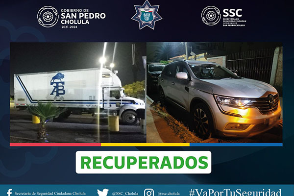 Policías de San Pedro Cholula frustran robo de automóvil y recuperan camión robado