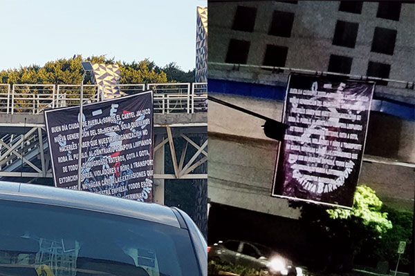 Aparecen dos narcomantas en puentes de la capital