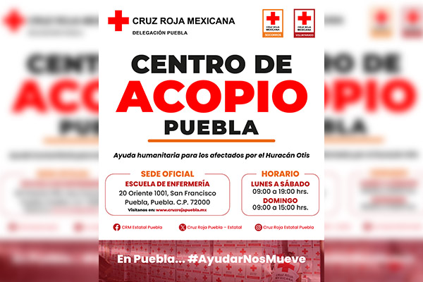 Cruz Roja en Puebla abre Centro de Acopio de Víveres para damnificados del huracán Otis