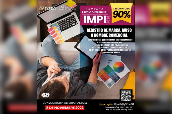 Amplían gobierno de Puebla e IMPI descuento de 90% para registro de marca