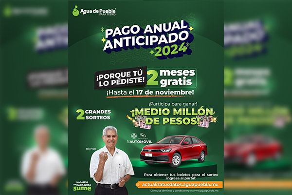 Agua de Puebla amplía su promoción de 2 meses gratis con Pago Anual Anticipado