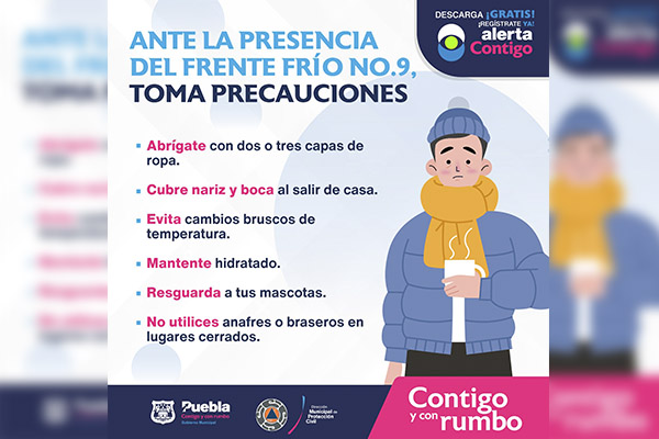 Protección Civil Municipal de Puebla emite recomendaciones ante el frente frío número 9