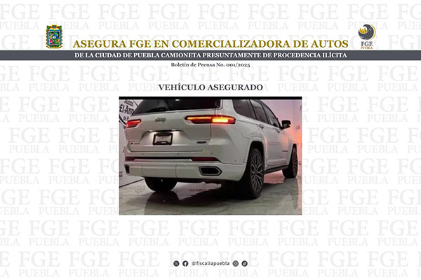 FGE asegura camioneta robada en una comercializadora de autos
