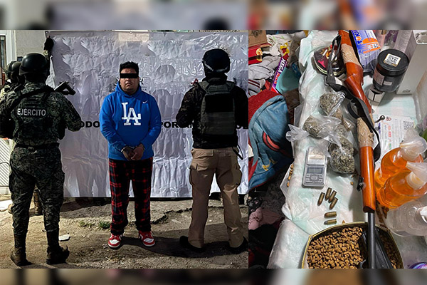 Asegura FGE drogas, armas y cartuchos durante cateo en Tlalancaleca; hay un detenido