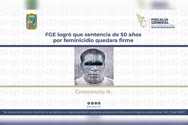 FGE logra sentencia de 50 años por feminicidio
