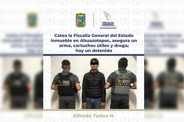 FGE asegura armas, cartuchos útiles y droga durante cateo; hay un detenido