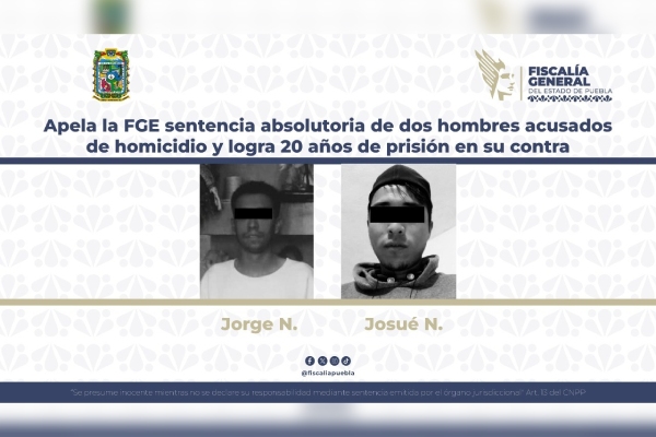 FGE sentencia a dos hombres acusados de homicidio y logra 20 años de prisión