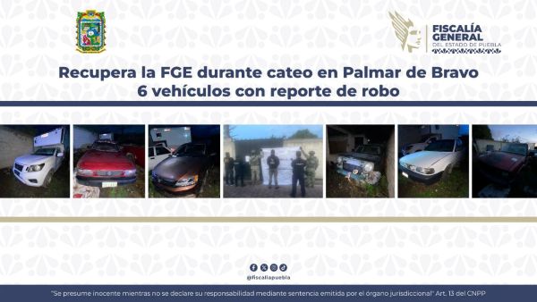 Recupera la FGE durante cateo 6 vehículos con reporte de robo
