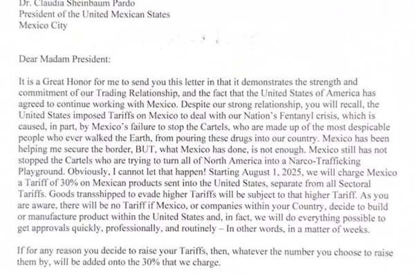 Carta de Trump a Sheinbaum: aranceles, narcotráfico y déficit comercial en el centro del conflicto