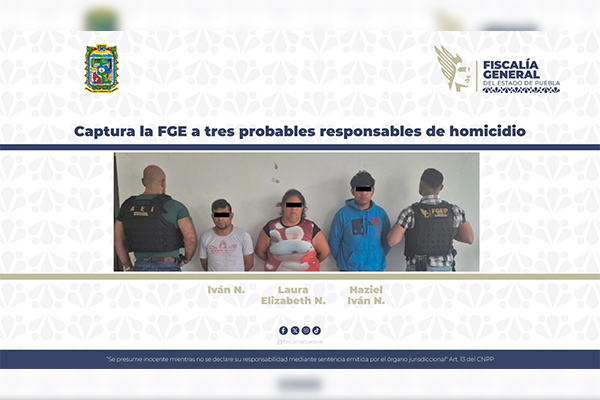 Captura FGE a tres probables responsables de homicidio
