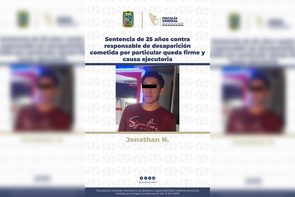Ratifican sentencia de 25 años contra responsable de desaparición de joven