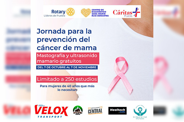 Club Rotario Líderes de Puebla y Cáritas se unen por la detección oportuna del cáncer de mama