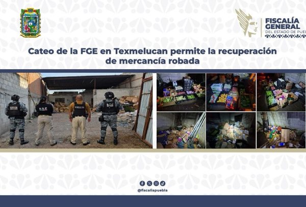 FGE efectúa cateo en Texmelucan y recupera mercancía robada